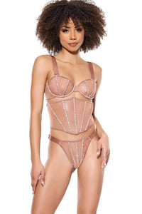 Coquette Bra, Waist Cincher & Thong in Nude  from SexyShoes.com
