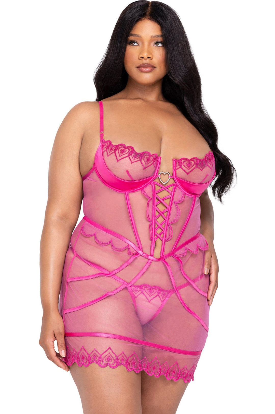 Bubblegum Heart Slip 2-Piece Set-Lingerie Sets-SEXYSHOES.COM