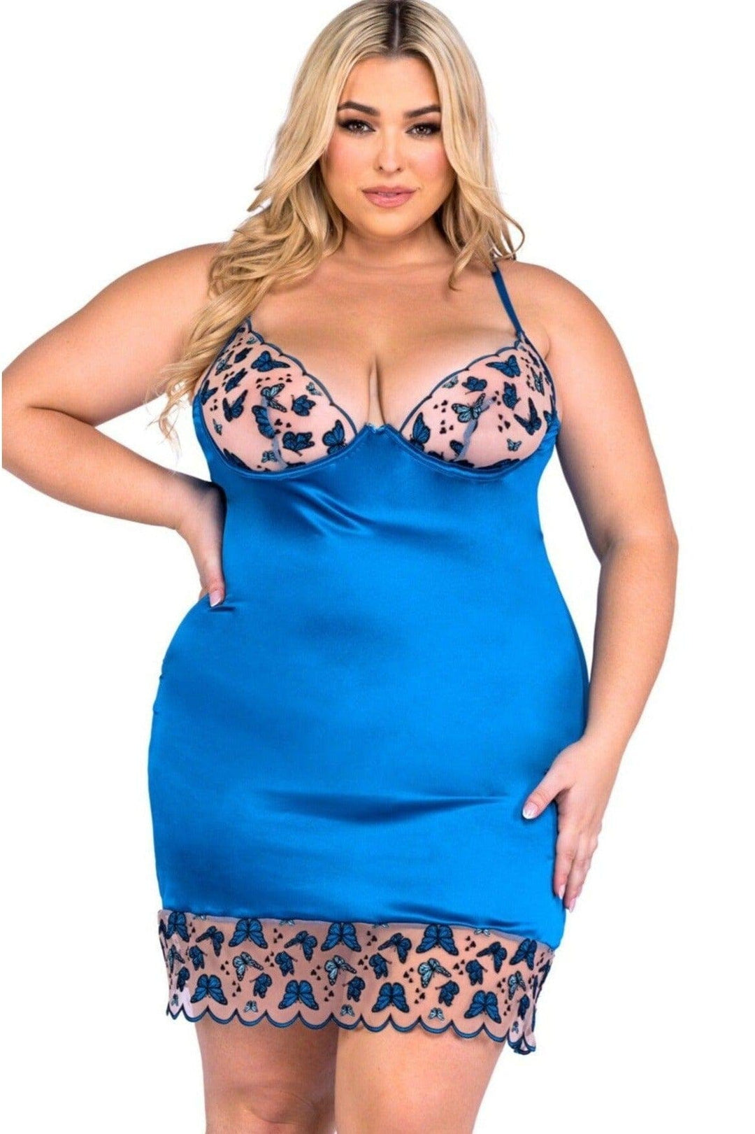 Roma Confidential Butterfly Chemise Plus Size in Blue  from SexyShoes.com