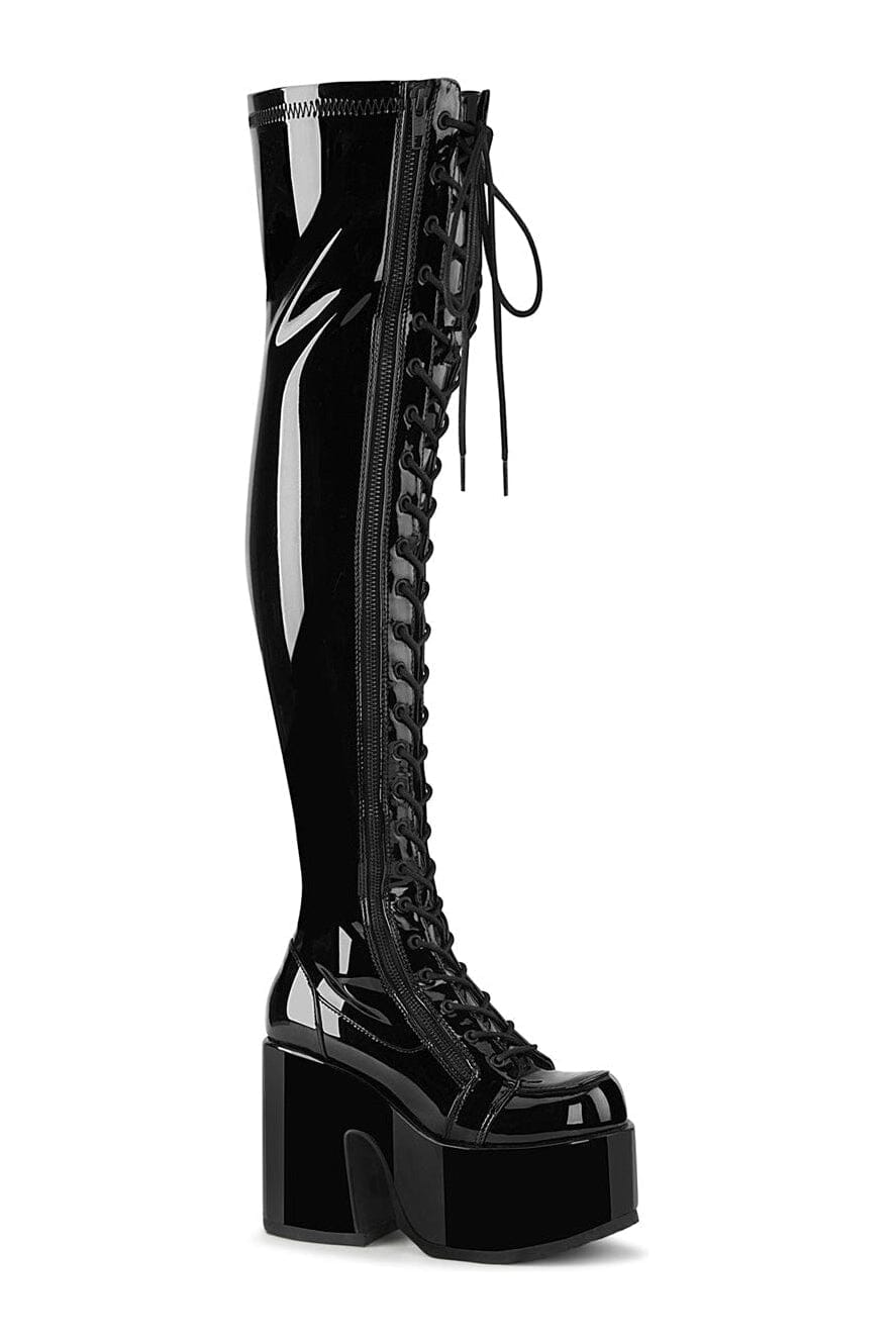 Demonia CAMEL-300 Black Patent Thigh Boot in Black Patent from SexyShoes.com
