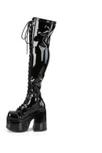 Demonia CAMEL-300 Black Patent Thigh Boot in Black Patent