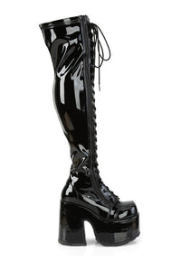 Demonia CAMEL-300 Black Patent Thigh Boot in Black Patent