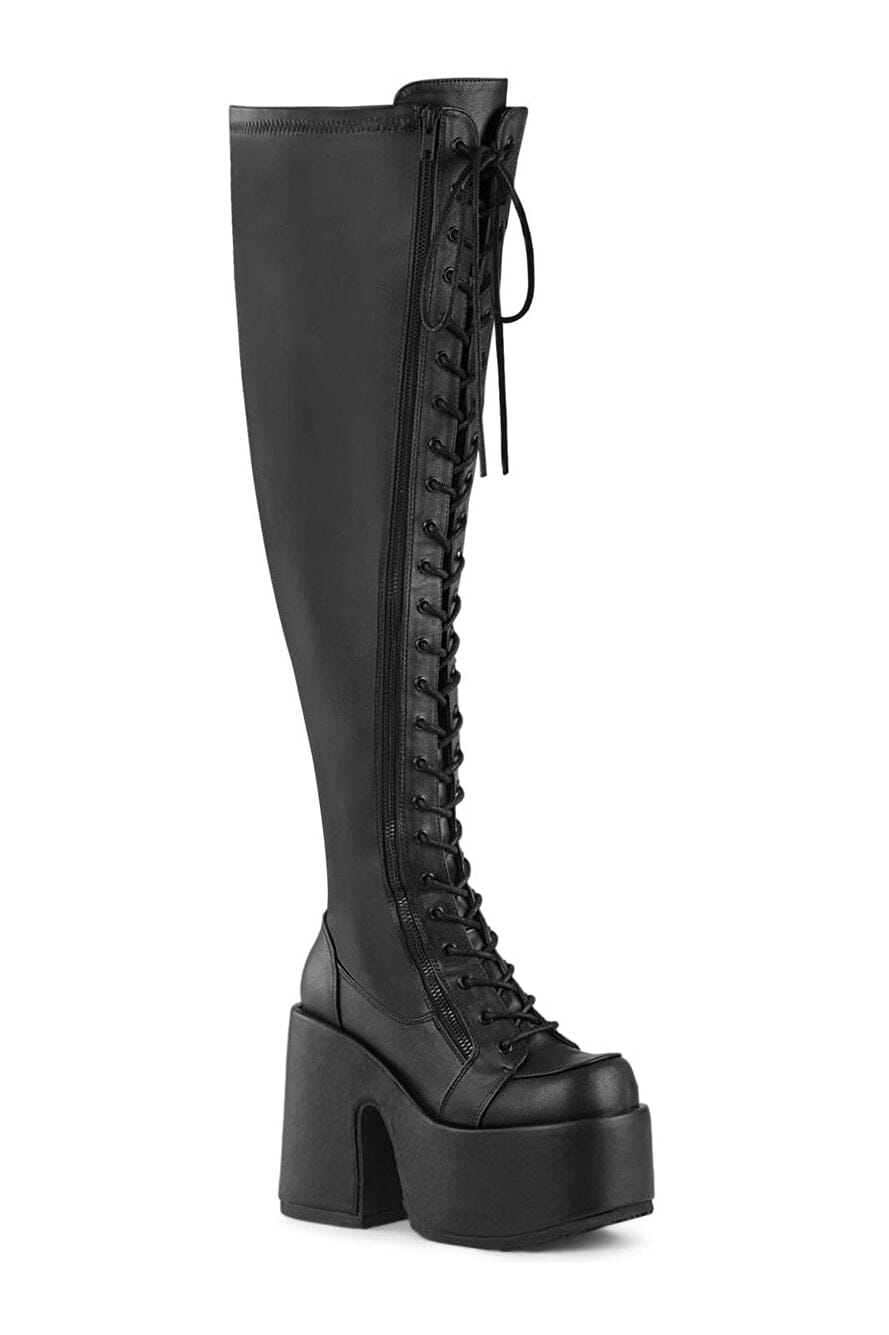 Demonia CAMEL-300WC Black Vegan Leather Thigh Boot in Black Vegan Leather from SexyShoes.com