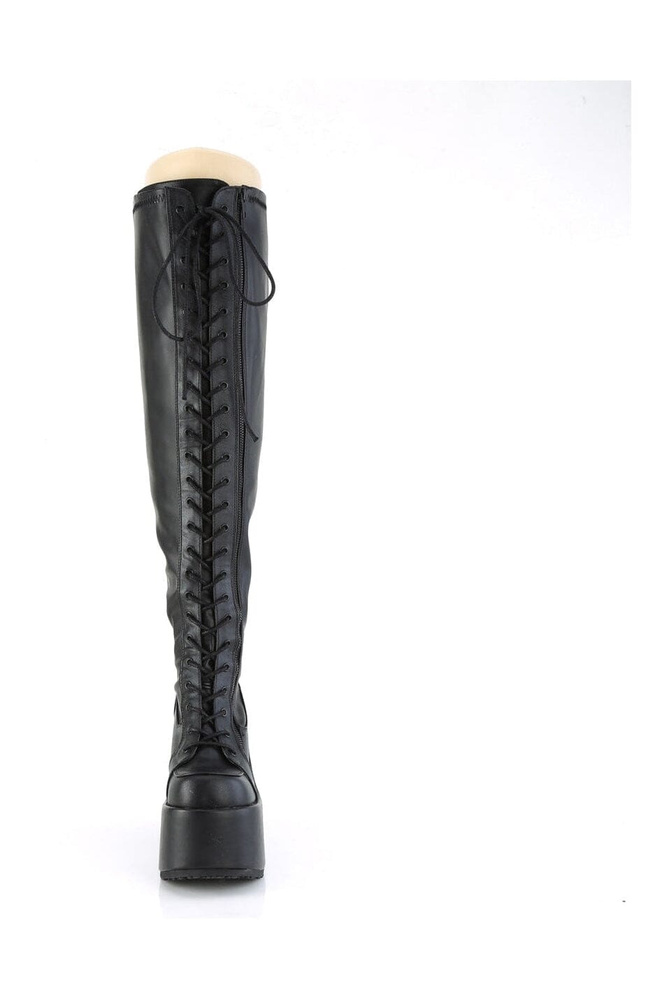 Demonia CAMEL-300WC Black Vegan Leather Thigh Boot in Black Vegan Leather
