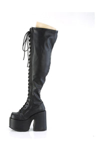 Demonia CAMEL-300WC Black Vegan Leather Thigh Boot in Black Vegan Leather