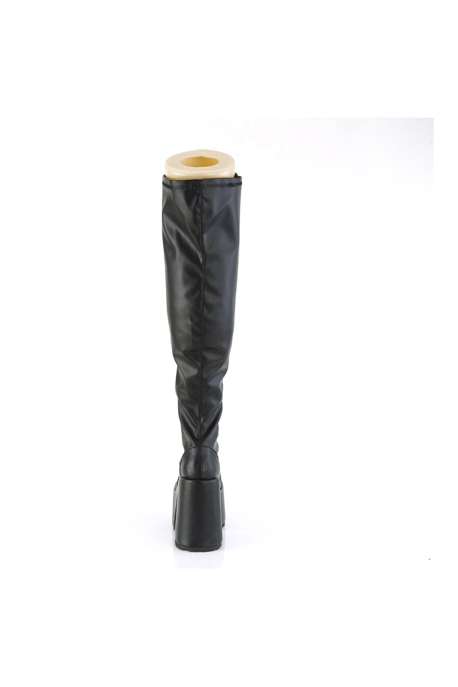Demonia CAMEL-300WC Black Vegan Leather Thigh Boot in Black Vegan Leather