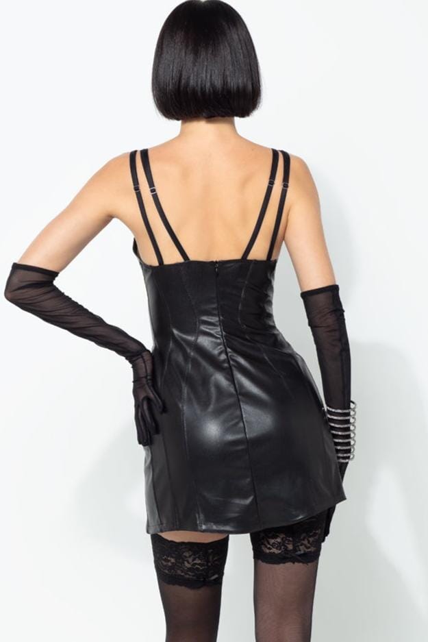 Patrice Catanzaro CARACAL Faux Leather Dress in Black 