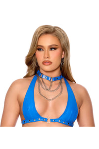 Elegant Moments CHAINED LEATHER CHOKER in Blue  from SexyShoes.com