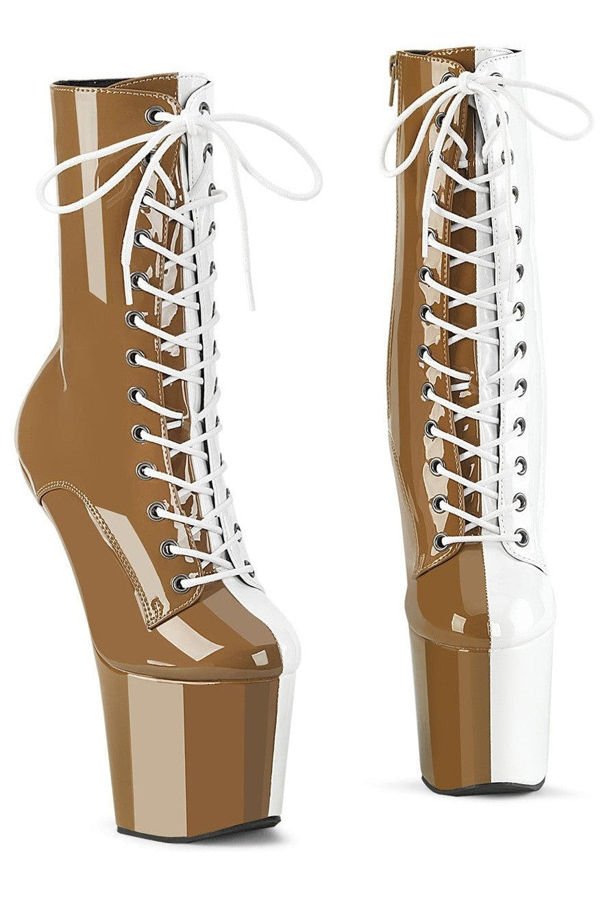 CRAZE-1040TT Taupe Patent Ankle Boot-Ankle Boots- Stripper Shoes at SEXYSHOES.COM