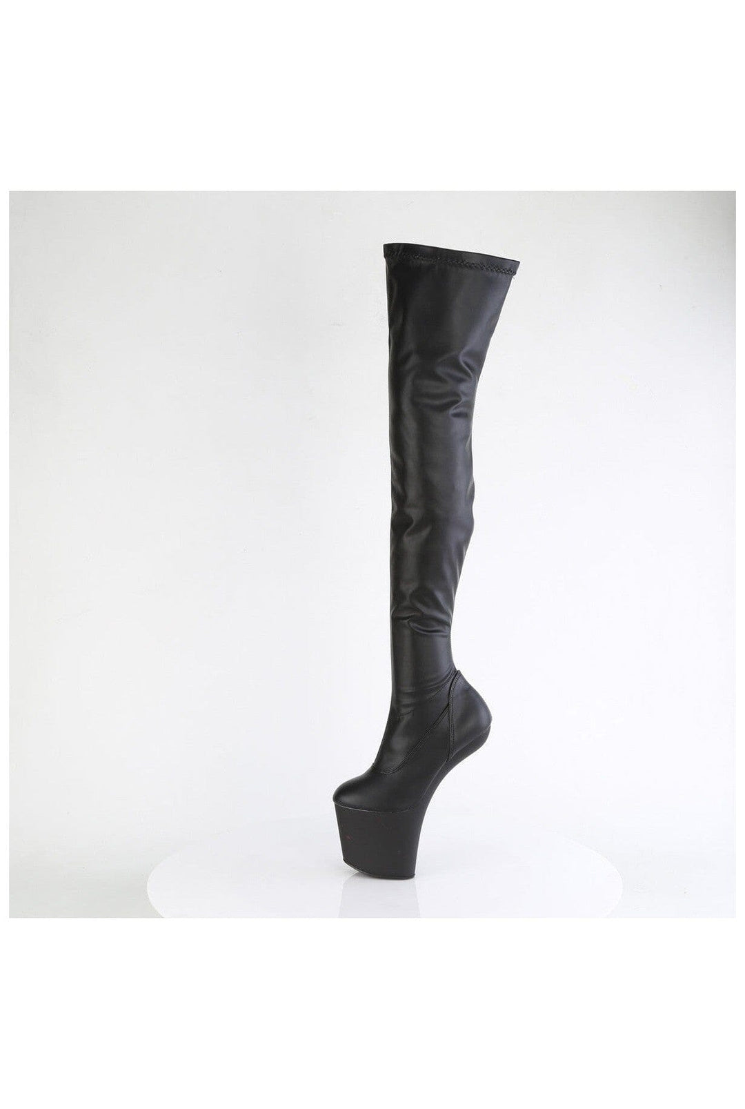 Pleaser CRAZE-3000 Black Faux Leather Thigh Boot in Black Faux Leather