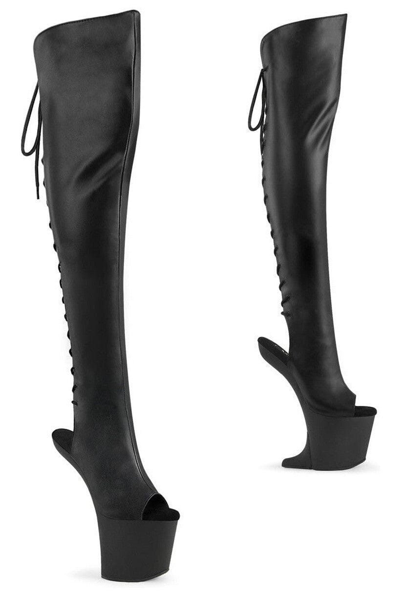 Pleaser CRAZE-3019 Black Faux Leather Knee Boot in Black Faux Leather from SexyShoes.com
