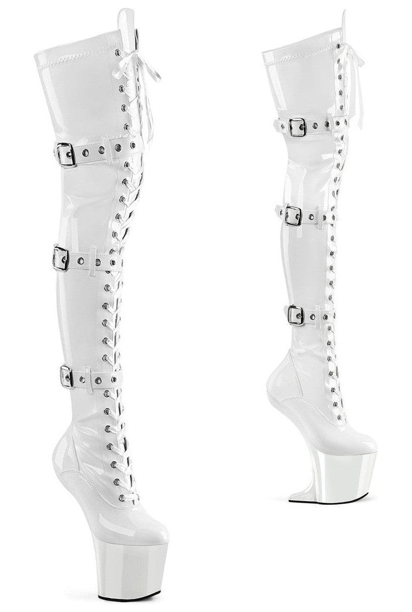 CRAZE-3028 White Patent Thigh Boot-Thigh Boots- Stripper Shoes at SEXYSHOES.COM