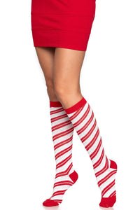 Leg Avenue Candy Cane Lurex Knee Socks in Red  from SexyShoes.com