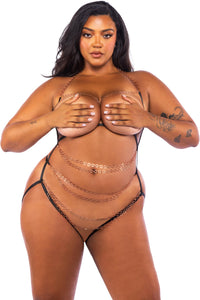 Roma Confidential Chain Linked Open Cup & Crotchless Teddy in Black  from SexyShoes.com