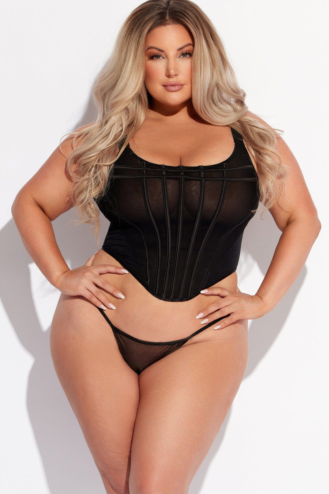 House of Desire Chantal Mesh Corset & G String in Black 