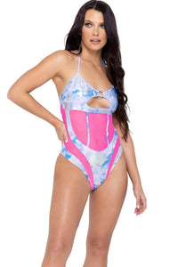 Roma Dancewear Cloud Print & Sheer Romper in Pink  from SexyShoes.com