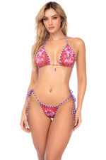 Contrast Trim Triangle Bikini Set with Charm Accent