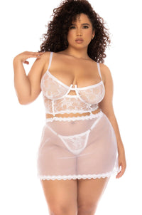 Mapale Convertible Lace Bustier Babydoll Set in White  from SexyShoes.com