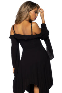 Leg Avenue Cotton Gauze Bell Sleeved Peasant Dress in Black 