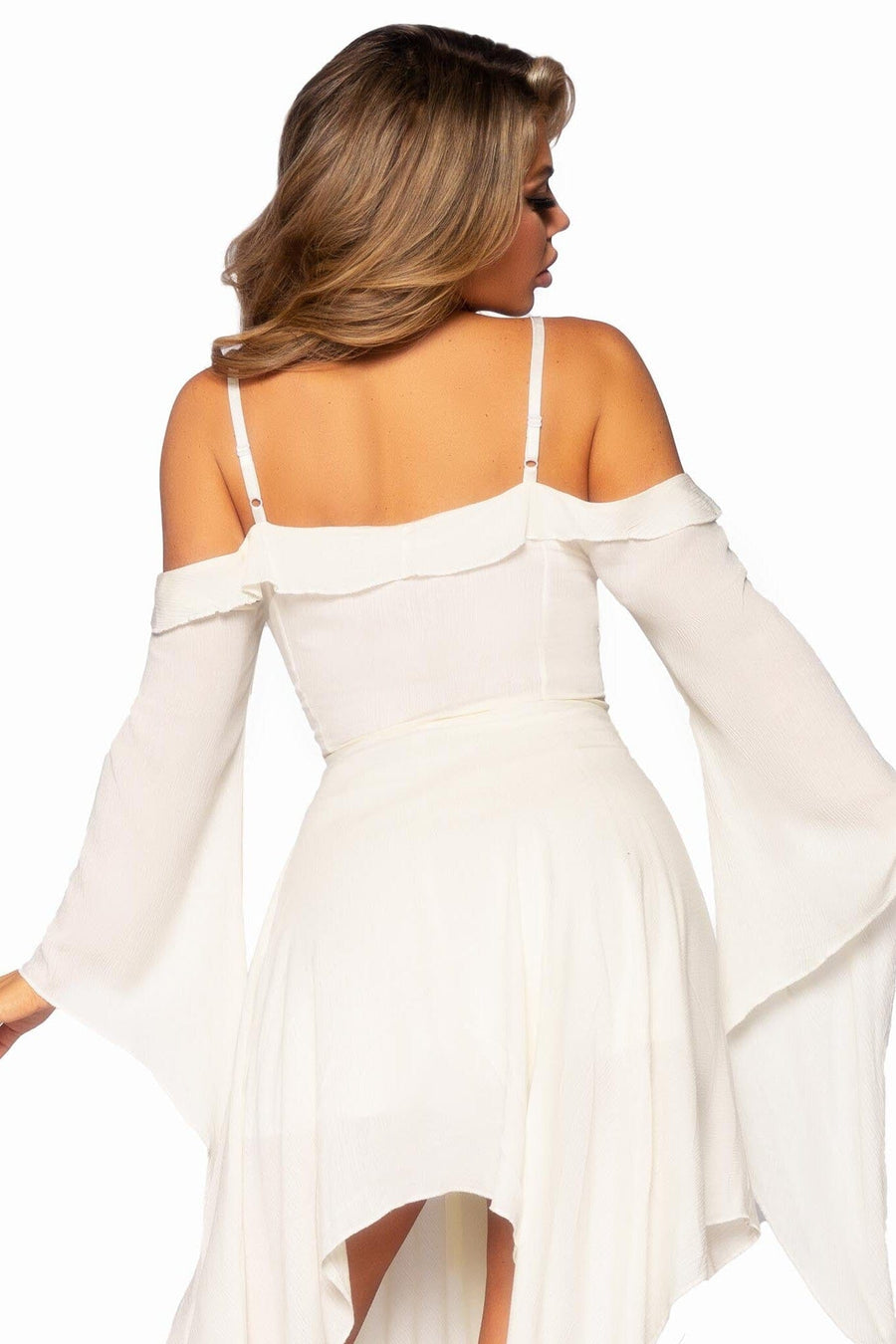 Leg Avenue Cotton Gauze Bell Sleeved Peasant Dress in Ivory 
