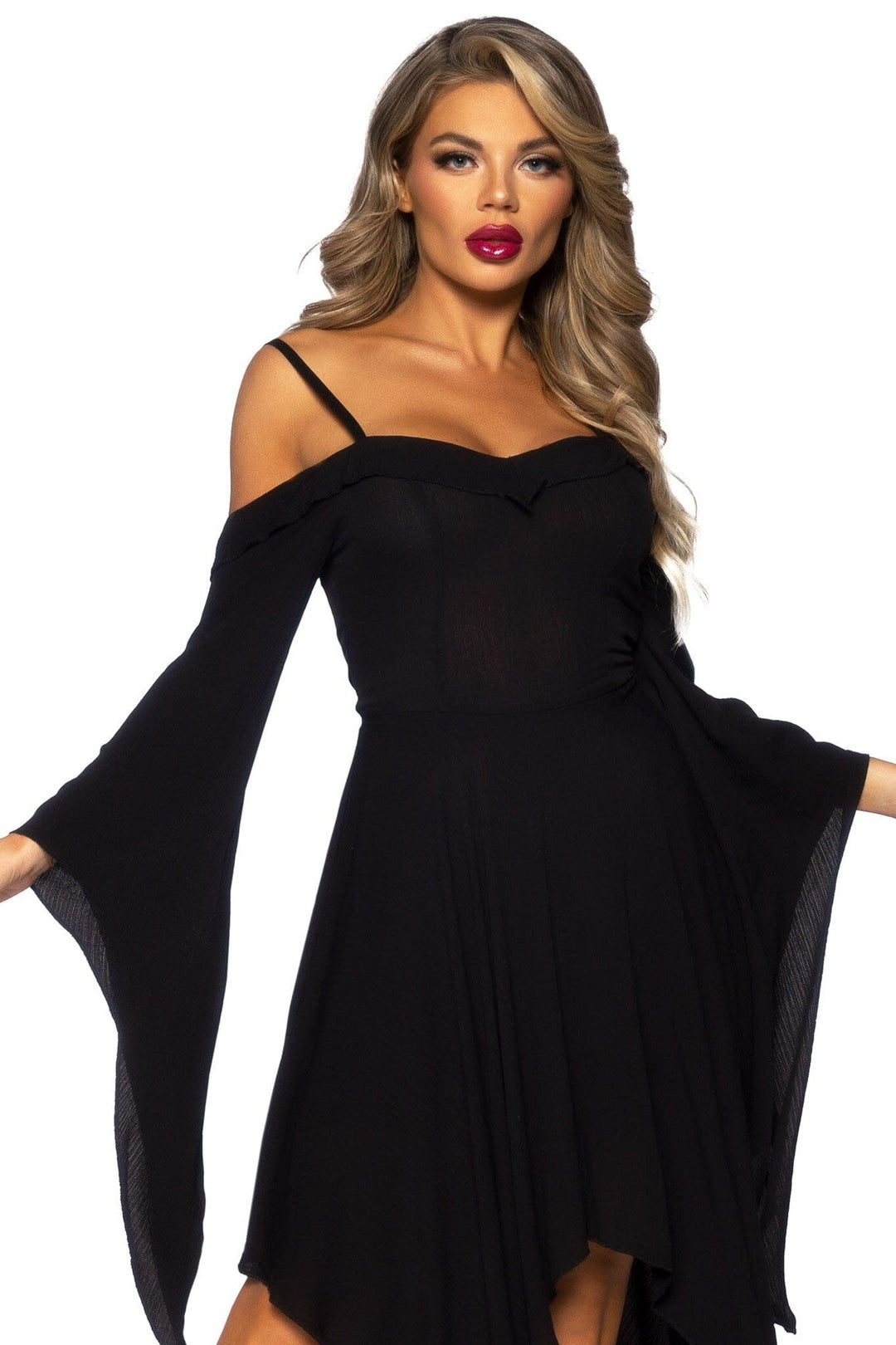 Leg Avenue Cotton Gauze Bell Sleeved Peasant Dress in Black 