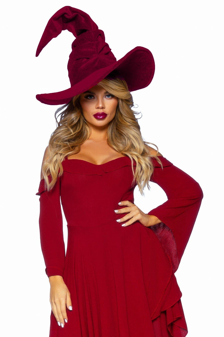 Leg Avenue Cotton Gauze Bell Sleeved Peasant Dress in Burgundy 