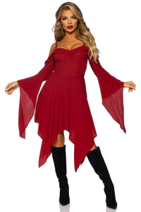Leg Avenue Cotton Gauze Bell Sleeved Peasant Dress in Burgundy 