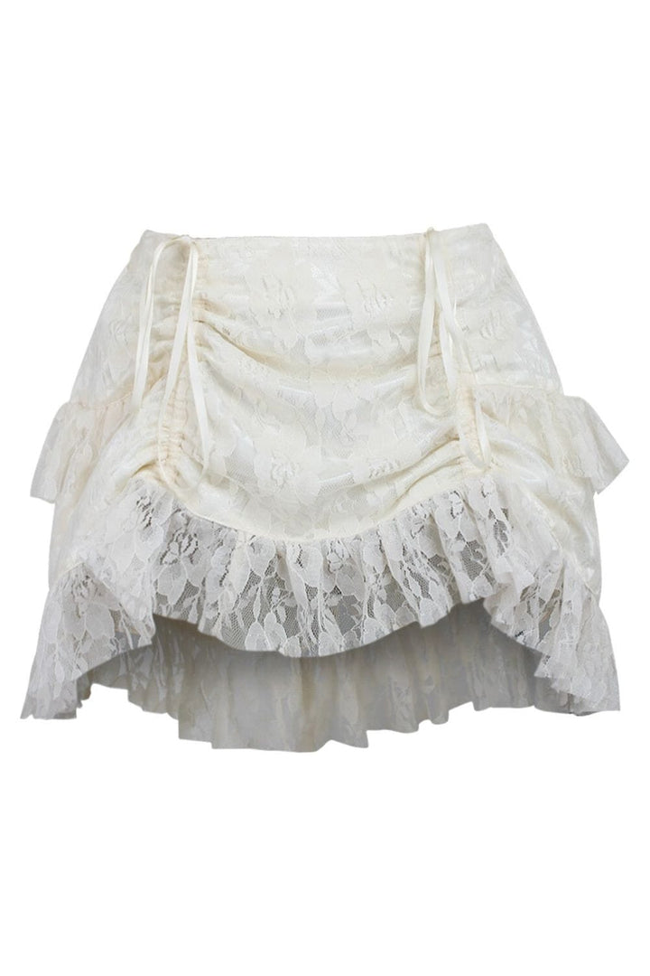 Daisy Corsets Cream Lace Ruched Bustle Skirt in Ivory  from SexyShoes.com