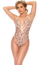 Criss-Cross Lace-Up Lace Teddy with Adjustable Straps