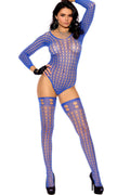 Crochet Cutout Long Sleeve Teddy with Matching Stockings