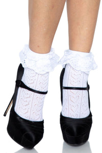 Leg Avenue Crochet Heart Lace Top Anklet Socks in White  from SexyShoes.com