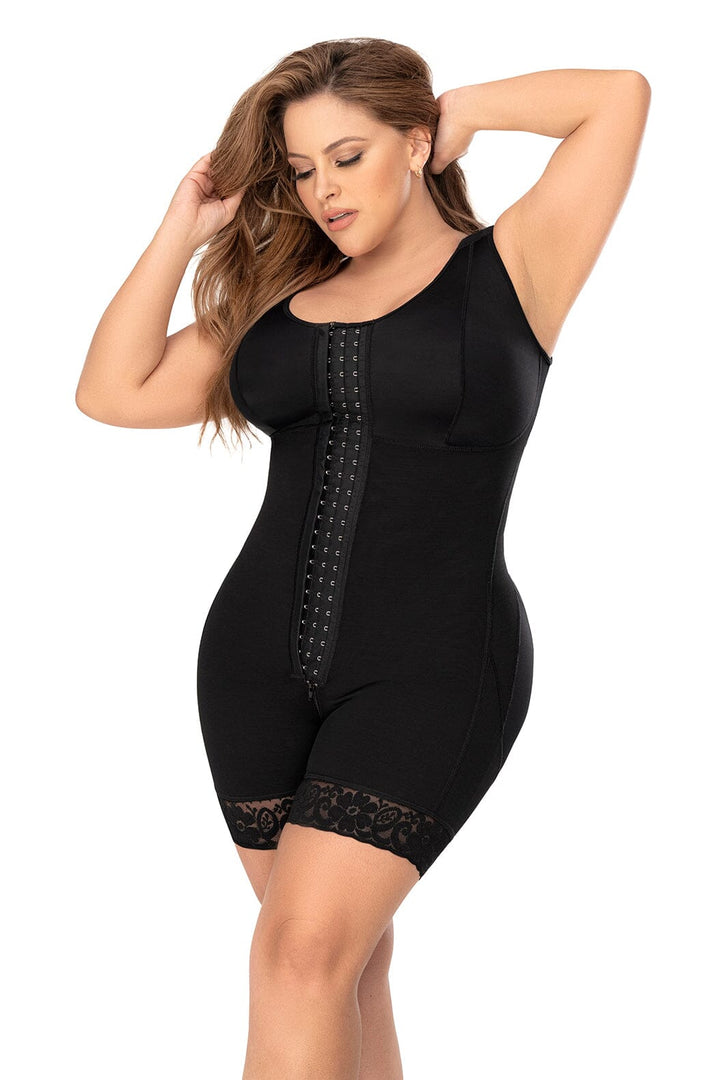Cross Back Support Mid Length Shapewear with Bra-Bodysuits-SEXYSHOES.COM