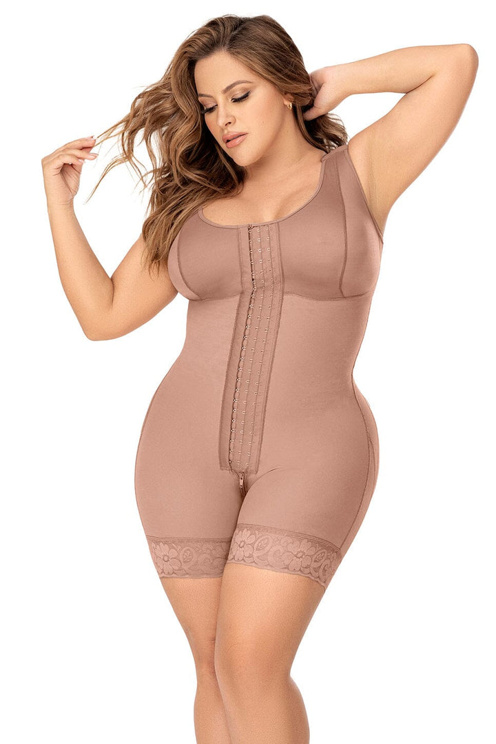 Cross Back Support Mid Length Shapewear with Bra-Bodysuits-SEXYSHOES.COM