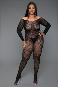 BeWicked Crotchless Leopard Bodystocking in Black  from SexyShoes.com