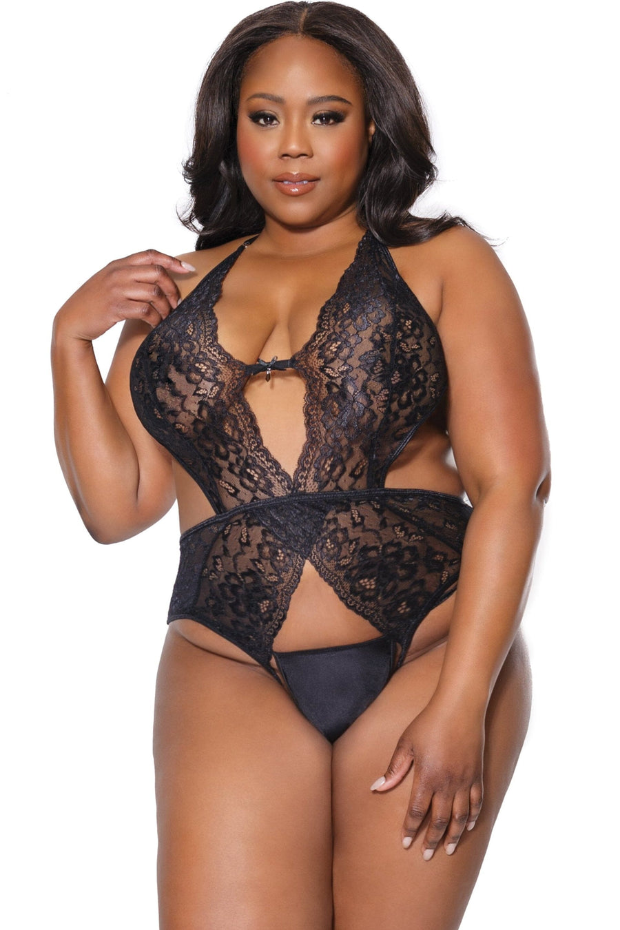 Crotchless Metallic Lace Teddy-Teddies-SEXYSHOES.COM