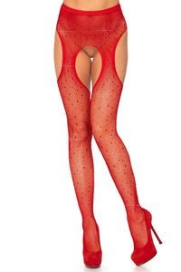 Leg Avenue Crystalized Fishnet Suspender Pantyhose in Red  from SexyShoes.com