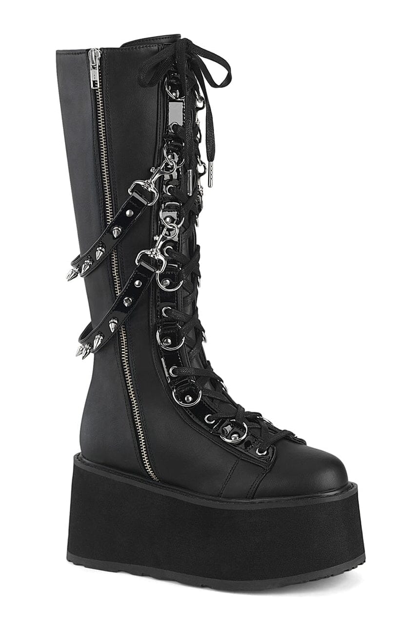 Demonia DAMNED-220 Black Vegan Leather Knee Boot in Black Vegan Leather from SexyShoes.com