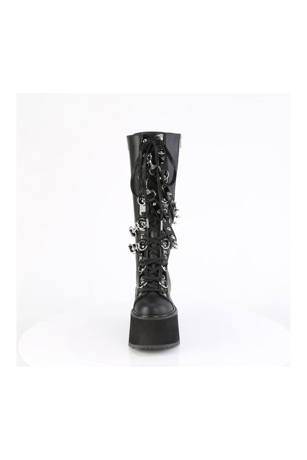 Demonia DAMNED-220 Black Vegan Leather Knee Boot in Black Vegan Leather