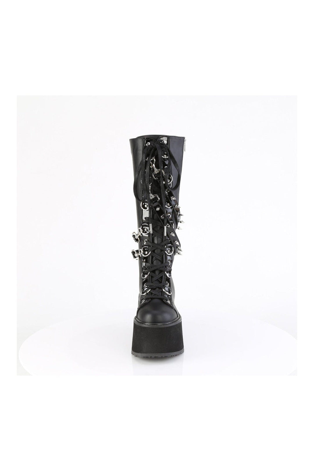 Demonia DAMNED-220 Black Vegan Leather Knee Boot in Black Vegan Leather