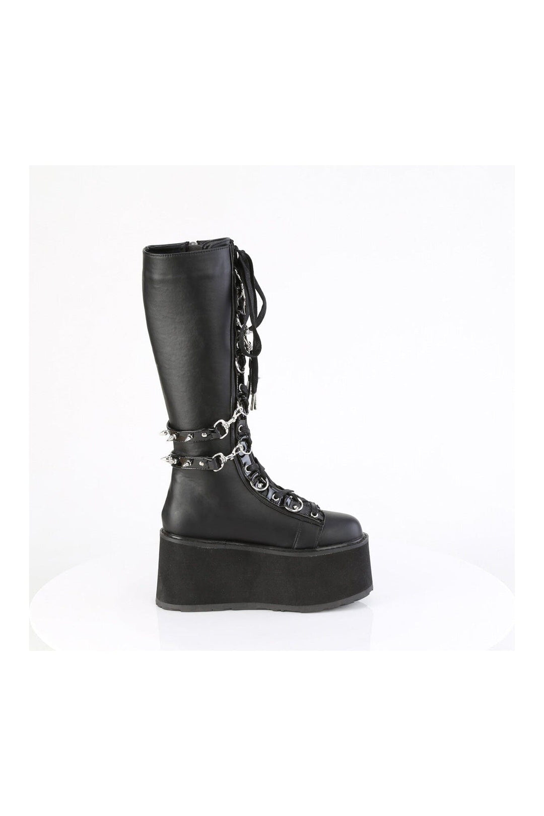 Demonia DAMNED-220 Black Vegan Leather Knee Boot in Black Vegan Leather