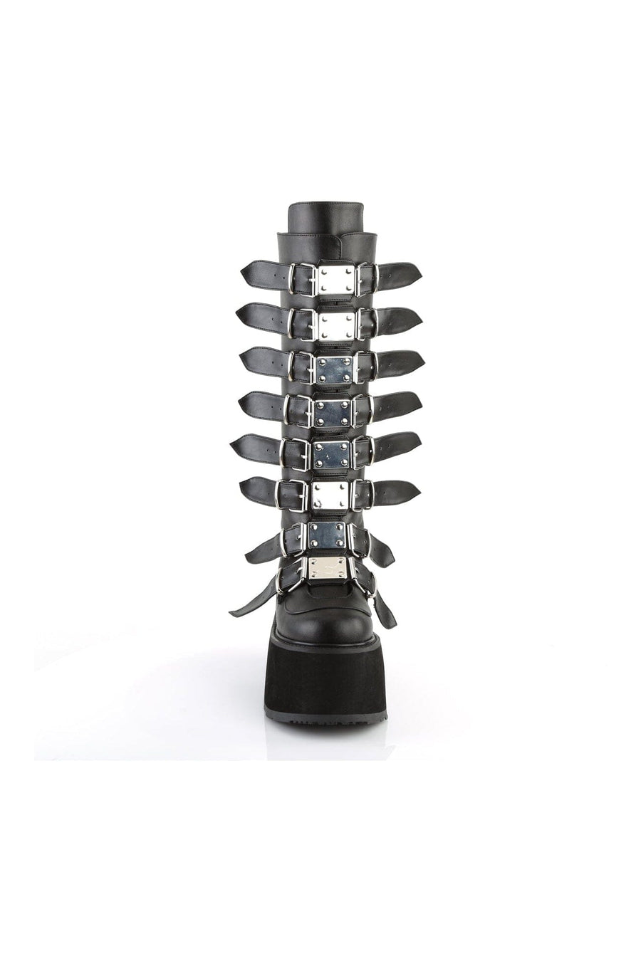 Demonia DAMNED-318 Black Vegan Leather Knee Boot in Black Vegan Leather