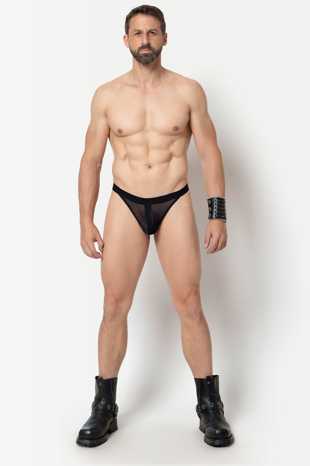 L'HOMME DAMON Mesh Thong in Black 