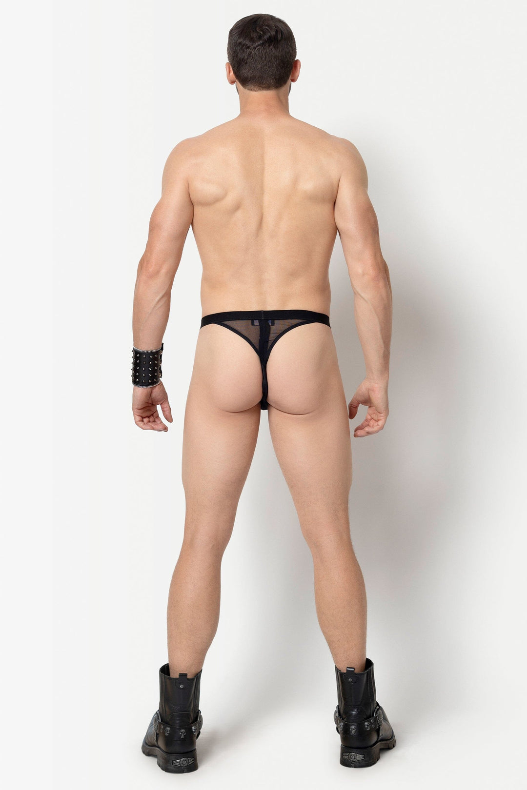 L'HOMME DAMON Mesh Thong in Black 