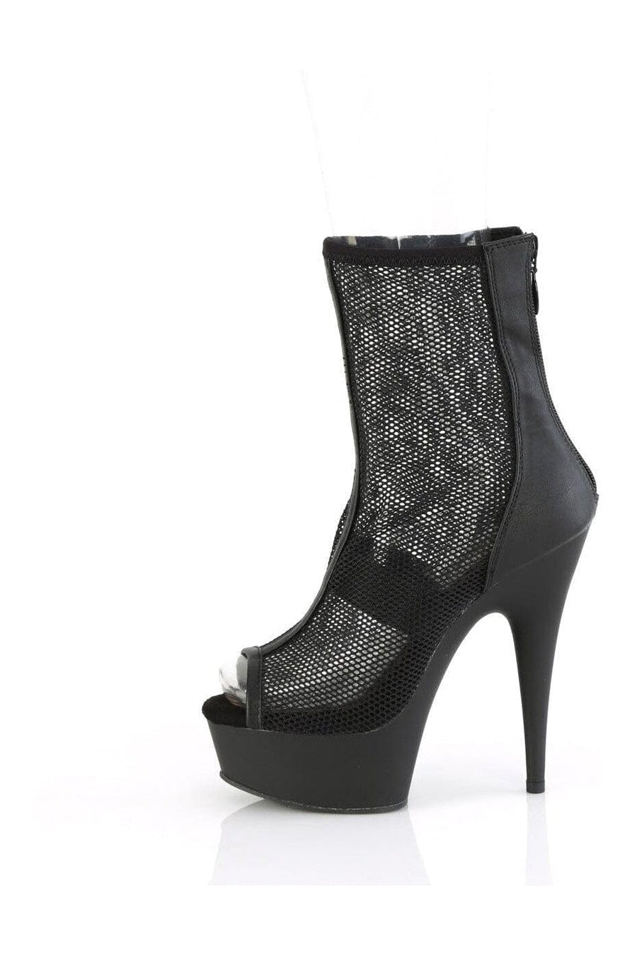 Pleaser DELIGHT-1006 Black Faux Leather Ankle Boot in Black Faux Leather