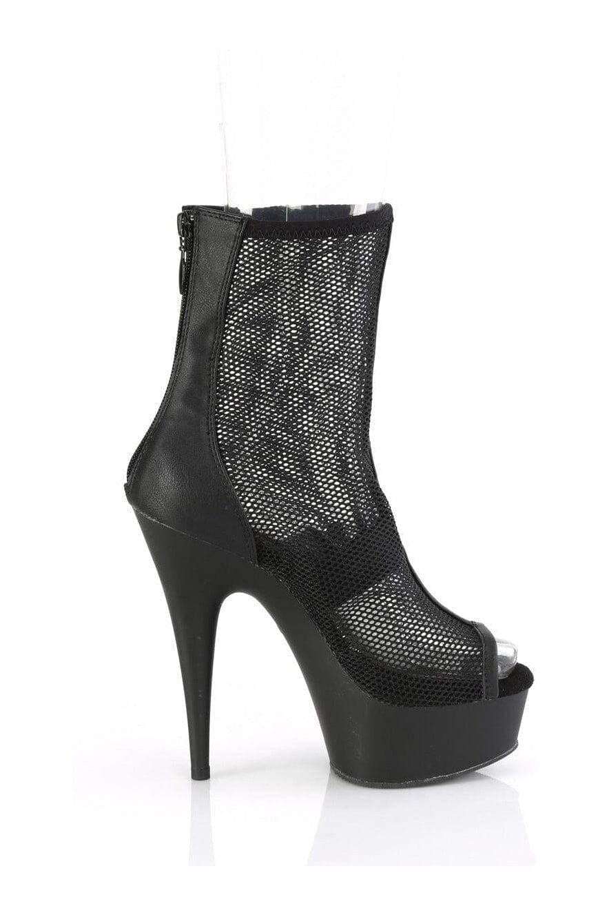 Pleaser DELIGHT-1006 Black Faux Leather Ankle Boot in Black Faux Leather
