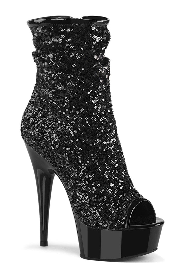 DELIGHT-1008SQ Black Sequins Ankle Boot