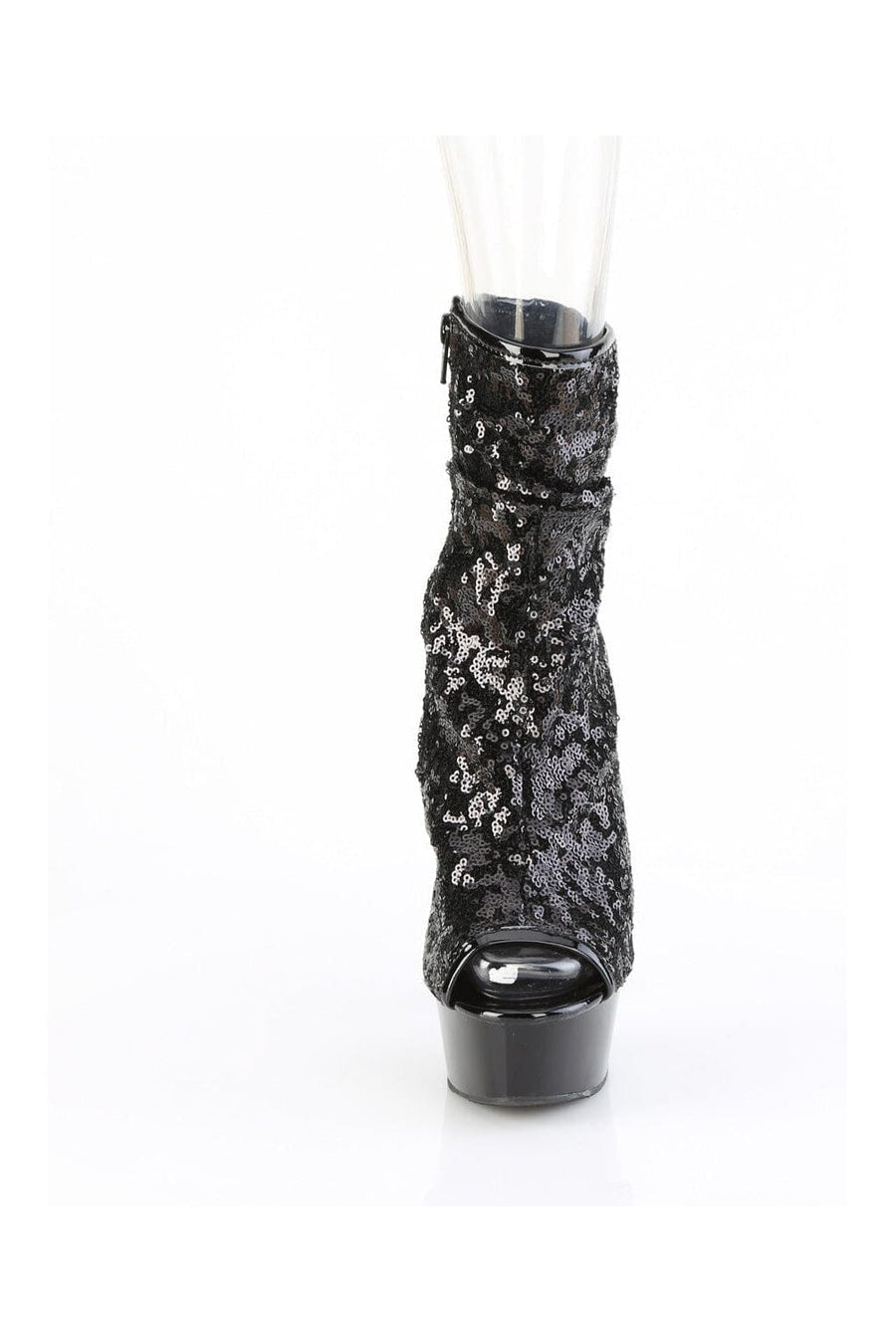 Pleaser DELIGHT-1008SQ Black Sequins Ankle Boot in Black Sequins