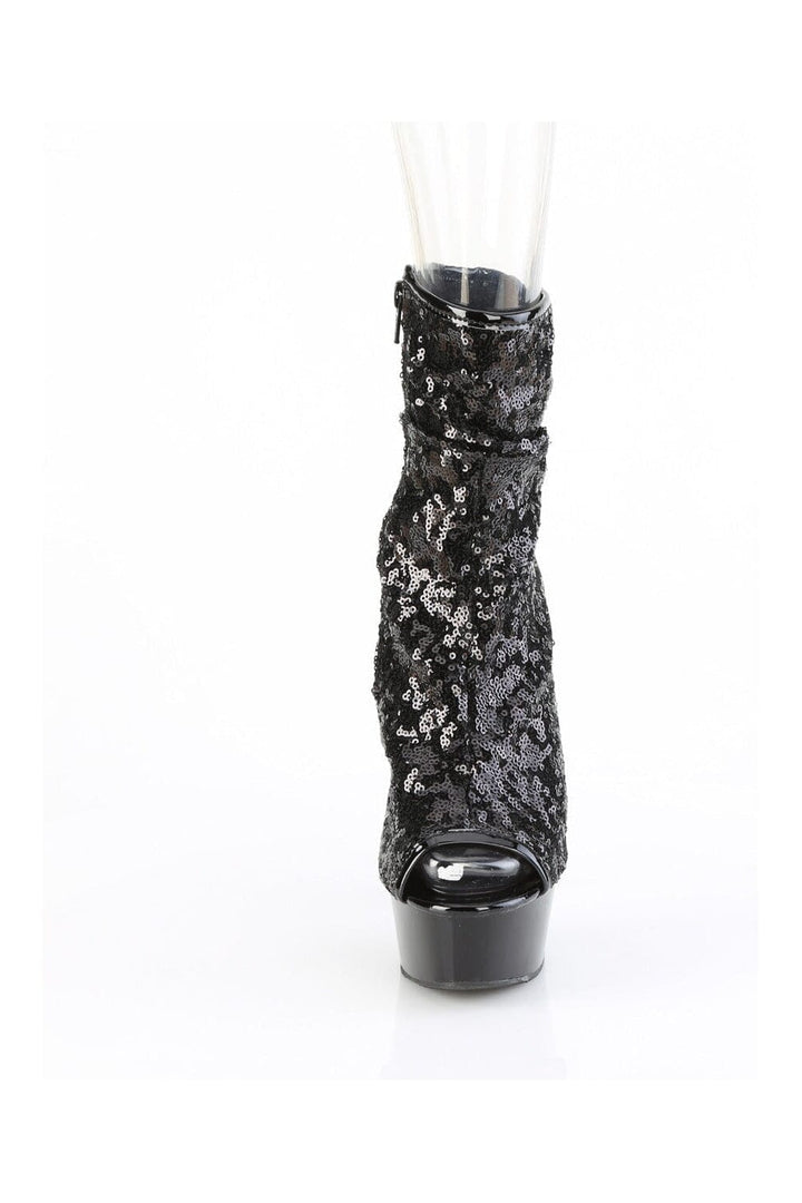 DELIGHT-1008SQ Black Sequins Ankle Boot