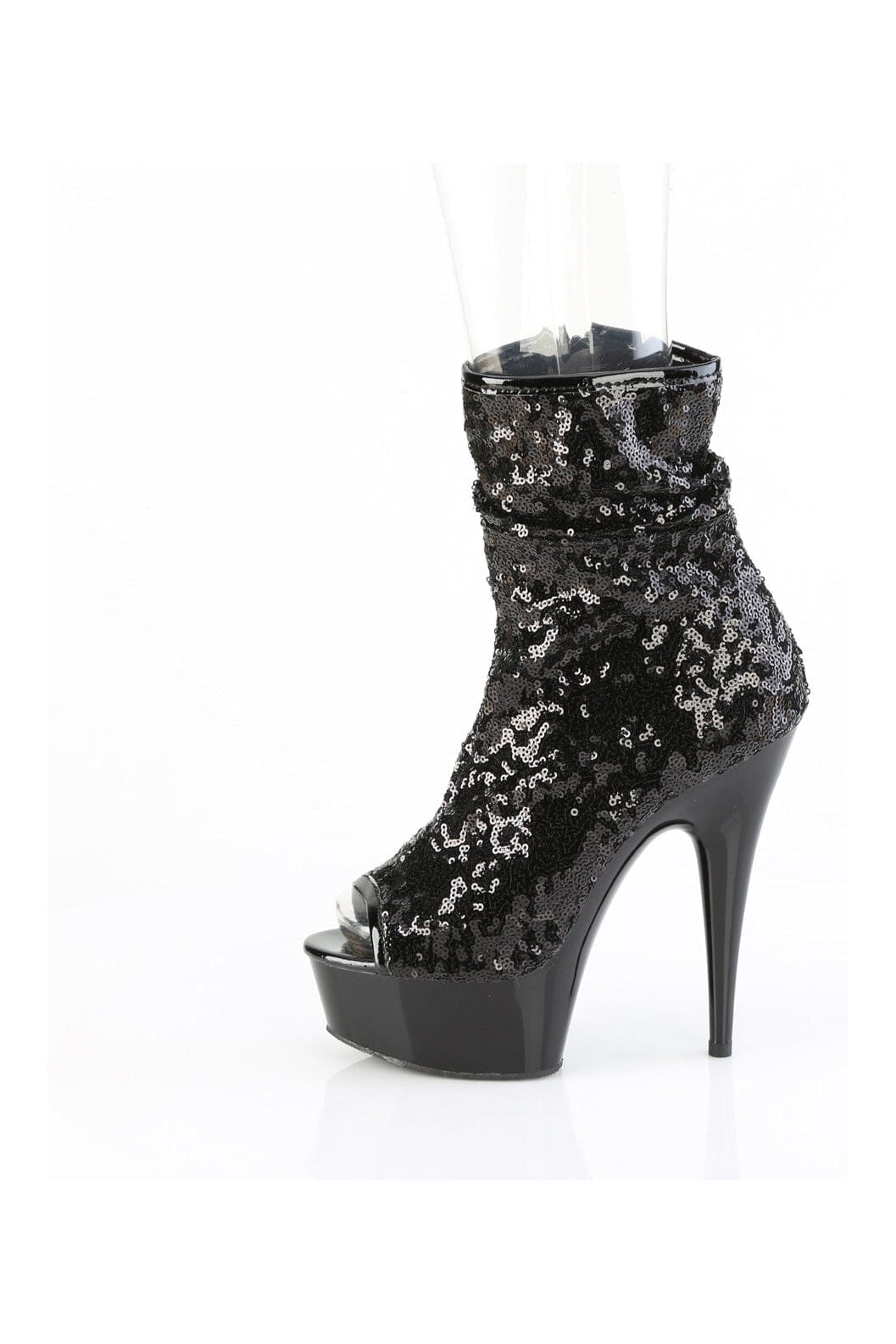 Pleaser DELIGHT-1008SQ Black Sequins Ankle Boot in Black Sequins