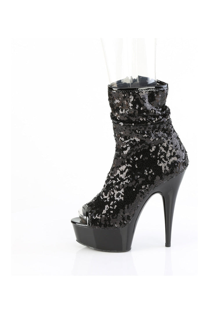 DELIGHT-1008SQ Black Sequins Ankle Boot